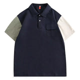 Wiaofellas  -  Ice Silk Quick Dry Workwear Shirt Loose Fit Casual Short Sleeve Half Open Collar Unisex Street Style Patchwork  Shirt