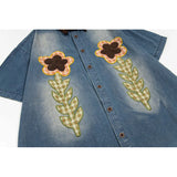 WIAOFELLAS  -  Flower Embroidery Short Sleeve Shirts Mens Summer Retro Streetwear Lapel Single Breasted Half-Sleeve Loose Shirts Cotton Tops