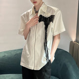 WIAOFELLAS  -  New Summer Men's Shirts Zipper Turn-down Collar Mesh Rose Design Short Sleeved Loose Male Clothing Niche Tops Tide