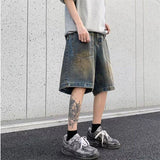 WIAOFELLAS  -  Vintage Men Gradient Soliced Big Pocket Denim Shorts Fashion High Street Loose Straight Short Pants Male Summer