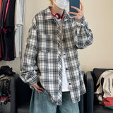 Wiaofellas  -  Autumn Long Sleeved Shirt Men Retro Casual Shirt Men Japanese Streetwear Loose Plaid Shirt Mens Vintage Shirts Large Size 5XL