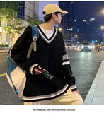 WIAOFELLAS  -  Autumn Winter New Men's Korean Loose Knitted V-neck Casual Sweater Outdoor Fashion Trend Comfortable Breathable Hoodie