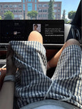 Wiaofellas  -  Blue Plaid Bubble orts Men Summer Thin Qui Dry Beach Pants American Casual Sports Five-Quarter Length Trousers