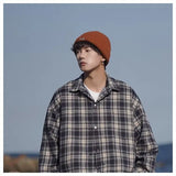 WIAOFELLAS  -  American retro plaid shirt men's autumn and winter thickened and fleece warm, trendy loose and casual long-sleeved shirt jacket