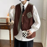 WIAOFELLAS  -  Japanese Trendy Couple Loose Jacket Retro Interface Bag Work Vest Sleeveless V-neck Vest Handsome Cardigan Aesthetic Urban Chic
