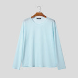 WIAOFELLAS  -  Men T Shirt Solid Color O-neck Long Sleeve Korean Style Male Tee Tops Streetwear Loose Fashion Casual Men Clothing
