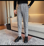 WIAOFELLAS  -  Autumn Winter New Men's Suit Pants Korean Plaid Business Formal Casual Dress Pants Wedding Party Office Social Trousers