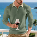 WIAOFELLAS  -  New Autumn Casual Men Polo Shirt Urban Chic Patchwork T-shirts High Quality Long Sleeve Tops Hot Sale All-match Holiday T-shirt