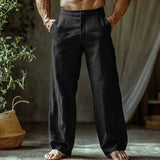 Wiaofellas  -  Men's Textured Casual Pants Soft Fabric Loose Fit Wide Leg Button Fly Lightweight Breathable Summer Holiday Pants Multiple Color