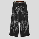 WIAOFELLAS  -  Casual Printing Wide Leg Trousers Men Street Fashion Loose Long Pants Gradient Pattern Handsome Button Male Bottoms
