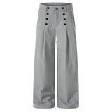 Wiaofellas  -  Men's Vintage Vertical Striped Double Button Suit Pants Spring Autumn Wide Leg Loose A Line Pleated Formal Work Business Pants
