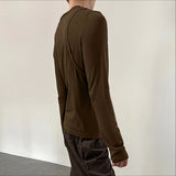 WIAOFELLAS  -  Men T Shirt Patchwork O-neck Long Sleeve Personality Male Tee Tops Streetwear Knitted Fashion Casual Men Clothing S-5XL