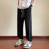 WIAOFELLAS  -  Trendy Version Personalized Street Fashion Loose Casual Pants Men's Patchwork Pocket Striped Drawstring Straight Sports Trousers
