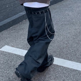 WIAOFELLAS  -  High Street Striped Chain Hanging Suit Trousers for Men Patchwork Straight Loose Casual Pants Oversized Wide Leg Cargos
