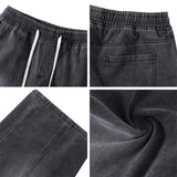 Wiaofellas  -  Vintage Men's Short Jeans Blue Hiphop Jorts Drawstring Spliced Straight Oversize Cropped Pants