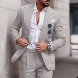 Wiaofellas  -  Linen Suits For Men Beach Wedding Slim Fit Jacket Pants 2 Piece Set Smart Casual Blazer Trouser High Quality Males Clothing