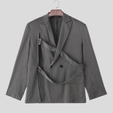 WIAOFELLAS  -  Men Irregular Blazer Striped Lapel Long Sleeve Casual Suit Men Streetwear Hollow Out Fashion Male Thin Coats Blazer