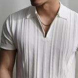 WIAOFELLAS  -  Summer New Men's Solid Color Knitted Jacquard Short Sleeve T-shirt Retro Trend Fashion Casual Simple Slim Men's Tops