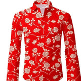 Wiaofellas  -  Men's Tropical Palm Print Long Sleeve Shirt Turn-Down Collar Slim Fit 4-Way Stretch Luxury Dress Shirt Casual Streetwear Tops