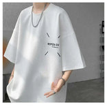 WIAOFELLAS  -  Fashion Men's Suit Solid Color Letter Print O-neck T-shirt Trendy Drawstring High-waisted Shorts Set Male Summer