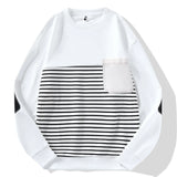 Wiaofellas  -  Spring Autumn New Men's Round Neck Long-sleeved Sweatshirt Fashionable Trendy Striped Splicing Versatile Korean Top