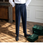 WIAOFELLAS  -  Neapolitan Men's Casual Busin Pants Autumn Season Slim Fit Briti Sle Nine Point Straight Leg Trousers for Young Men