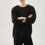 WIAOFELLAS  -  Men T Shirt Solid Color O-neck Long Sleeve Korean Style Male Tee Tops Streetwear Loose Fashion Casual Men Clothing