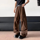 WIAOFELLAS  -  Pleated Design Men's Casual Pants Side Pocket Solid Color Wide Leg Trousers Loose Straight Male Bottom Functional