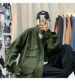 Wiaofellas  -  Hong Kong Style Retro Trendy Brand Men Spring and Autumn Multi-pocket Loose Versatile Trendy Functional Style Baseball Jacket