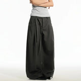 Wiaofellas  -  Unisex American Retro Pleated Wide‑Leg Cargo Pants Loose Straight Trousers Minimalist Casual Streetwear Oversized Fashion Pants