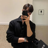 WIAOFELLAS  -  Solid Color Knitted Cardigan Sweater Men Autumn Korean Style Simple High-end Button Casual Loose Sweater Cardigan Men's Coats