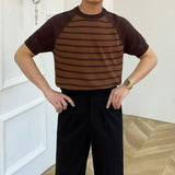 WIAOFELLAS  -  T-shirts Men Simple Mature Daily Casual Summer Striped Fashion Breathable All-match Korean Style Shinny Cozy Soft Handsome New