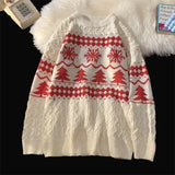 WIAOFELLAS  -  Japanese Retro Diamond-shaped Christmas Sweater Men and Women Couple Winter Pullover Knitted Sweater Top