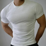 Wiaofellas  -  Men Seamless Compression T Shirt Short Sleeve Quick Dry Gym Workout Running Top
