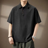 WIAOFELLAS  -  Summer New Men's Denim Polo Shirts American Style Lapel Short Sleeved Loose Tees Shirt High-end Men's Thin Design Trendy Tops