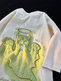 Wiaofellas  -  Retro American Towel Embroidery Heavyweight Pure Cotton Loose Fit f Sve T-irt for Men Summer Faion Casual Tee