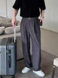WIAOFELLAS  -  Casual ay Draped Wide Leg Men's Summer Pants Thin Straight Loose Fit Belted Suit Trousers Long Casual Youth Faion