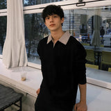 WIAOFELLAS  -  Black American Houndstooth long-sleeved T-shirt men's summer thin high-end sweatshirt cleanfit jacket