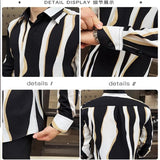 WIAOFELLAS  -  High End Red Striped Men Casual Shirts Autumn Fashion Long Sleeved Men's Floral Shirt Elegant Slim Fit Social Mens Dress Shirt