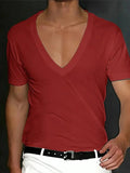 Wiaofellas  -  Slim Fit Short Sleeve V-Neck T-Shirt for Men Breathable Lightweight Summer Casual Top in Solid Color