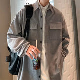 WIAOFELLAS  -  Retro Corduroy Shirt Men Loose Casual Workwear Jacket American Style Fashion