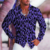 Wiaofellas  -  Men's 3D Leopard Print Long Sleeve Button Down Shirt 4-Way Stretch Breathable Casual Tops
