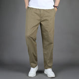 WIAOFELLAS  -  Men's Straight Cargo Trousers Elastic Waist Casual Pants 100% Cotton Solid Color Full Length Jogging pants Man Plus Size 6XL