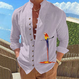 WIAOFELLAS  -  Men's Retro Style Long-Sleeved Shirt Stand-Up Collar Button up Parrot 3D Print Spring Autumn Fashionable Casual Shirt