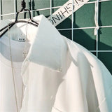 WIAOFELLAS  -  New Spring and Autumn Fashion Trend Simple Polo Collar Stripe Contrast Slouchy Style Casual Loose Men's Shirt Thin Coat