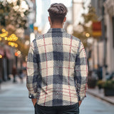 WIAOFELLAS  -  Vintage Men's Plaid Long Sleeve Shirt American Style Comfortable Corduroy Stripe Gray Trendy Classic Spring Autumn Fashion
