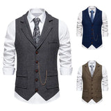 WIAOFELLAS  -  Coffee Lapel Men's British Retro Vest Slim Loose Literary Solid Color Versatile Cardigan Top