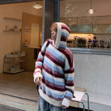 WIAOFELLAS  -  Hong Kong style autumn and winter men's sweater round neck sweater striped color block sweater jacket knitted