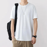 Wiaofellas  - Summer Men's Fashion Solid Color Loose T-shirt Men Modal Short Sleeve Casual Tops Male Sportswear Tracksuit Clothes V12