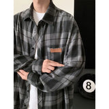 Wiaofellas  -  Retro Plaid Shirt with Long Sleeves for Men's Design Loose Feel